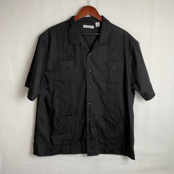 Cubavera Button Up Embroidered Shirt Adjustable Waist lot of 2 Black Blue XXL - Picture 2 of 15